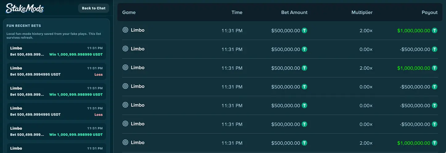 Recent bets history preview